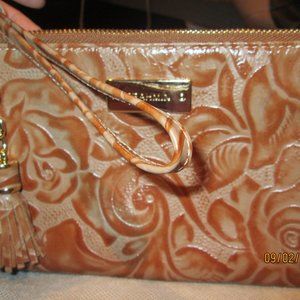 Brahmin Tooled Tan Leather Wristlet or Clutch